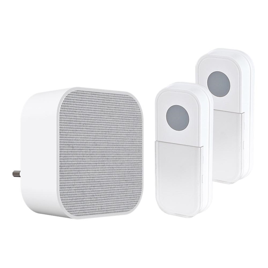 Campanello wireless con spina integrata 230V + 2x bottone 2xCR2032 IP44 bianco
