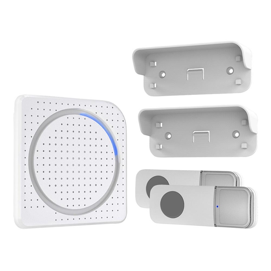 Campanello wireless con spina integrata 230V + 2x bottone 2xCR2032 IP56 bianco