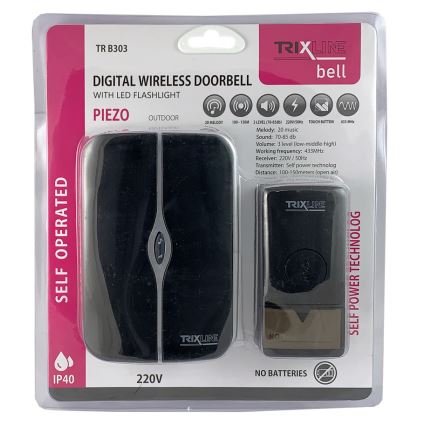 Campanello wireless con spina integrata PIEZO BELL 230V + 1x23A IP40 nero