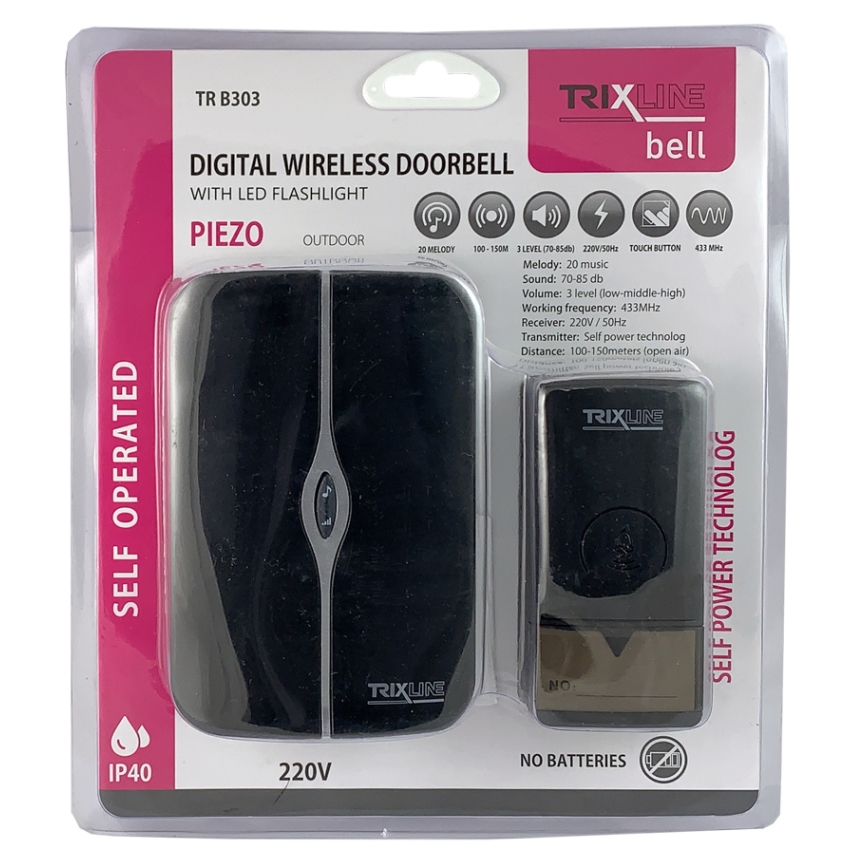 Campanello wireless con spina integrata PIEZO BELL 230V + 1x23A IP40 nero