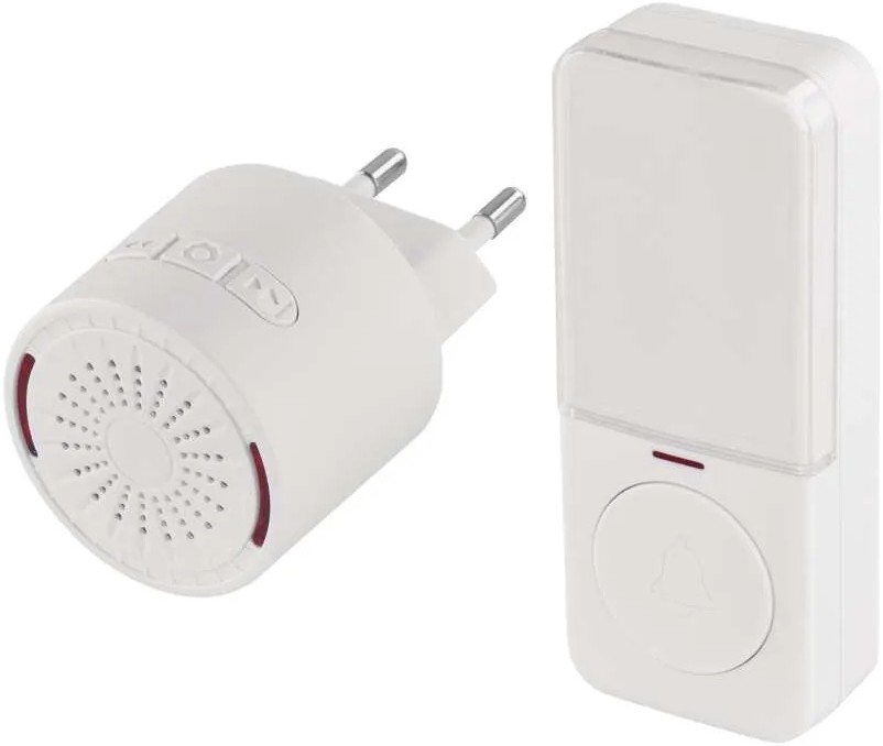 Campanello wireless da inserire nella presa 230 V con 1 batteria CR2032, bianco