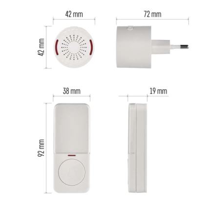 Campanello wireless da inserire nella presa 230 V con 1 batteria CR2032, bianco