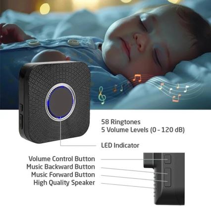 Campanello wireless da presa, a energia cinetica, 230 V, nero