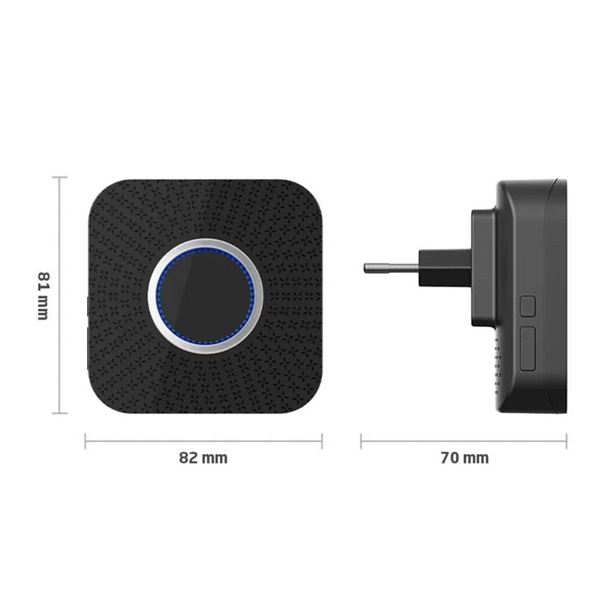 Campanello wireless da presa, a energia cinetica, 230 V, nero