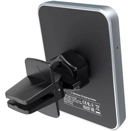 Canyon - Supporto magnetico per telefono da auto con funzione di ricarica wireless Qi 5V, design quadrato, nero