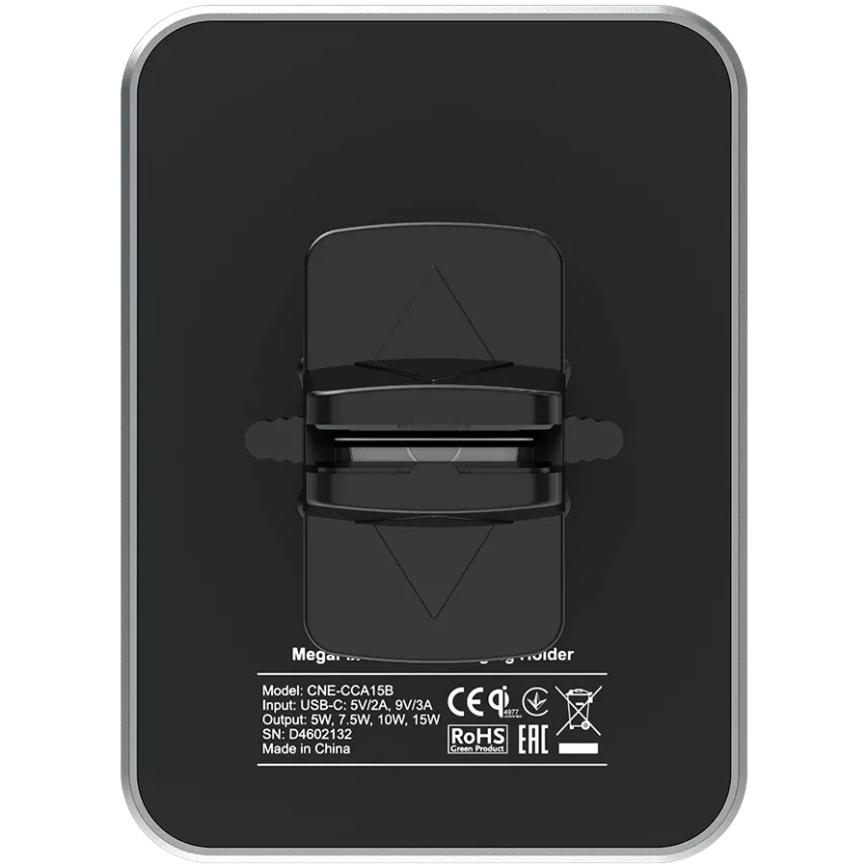 Canyon - Supporto magnetico per telefono da auto con funzione di ricarica wireless Qi 5V, design quadrato, nero