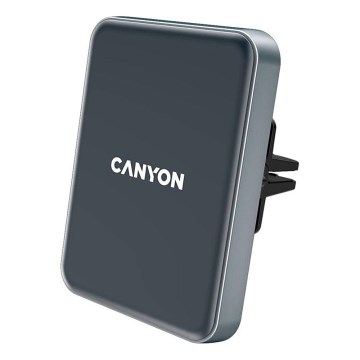 Canyon - Supporto magnetico per telefono da auto con funzione di ricarica wireless Qi 5V, design quadrato, nero