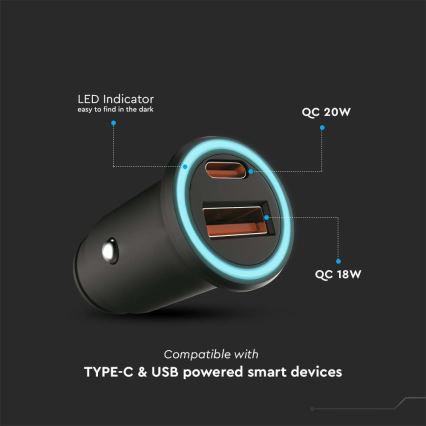 Caricabatteria da auto Power Delivery 20W 12-24V/3A USB/C nero