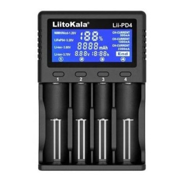 Caricabatterie per pile A/AA/AAA e per celle 18650/20700/26650/22650