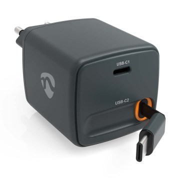 Caricatore Power Delivery 65W con cavo retrattile 2xUSB-C nero