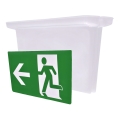 Cartello a soffitto per illuminazione di emergenza con pittogrammi