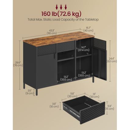 Cassettiera FIRA 110x40 cm nero/marrone