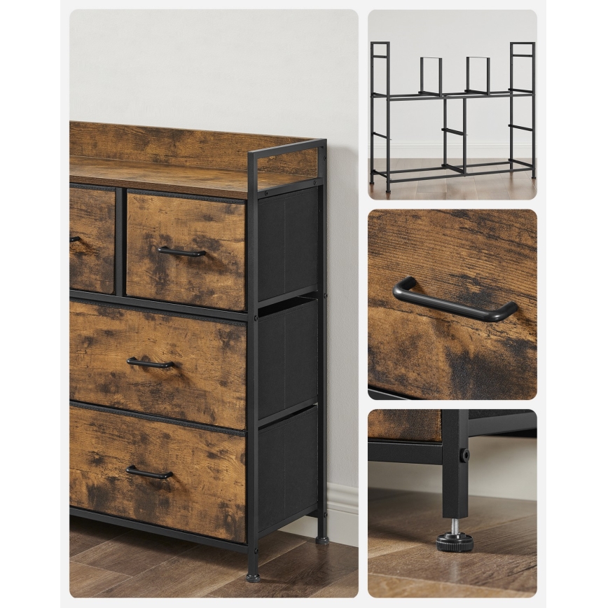 Cassettiera KIRA con cassetti, marrone/nero