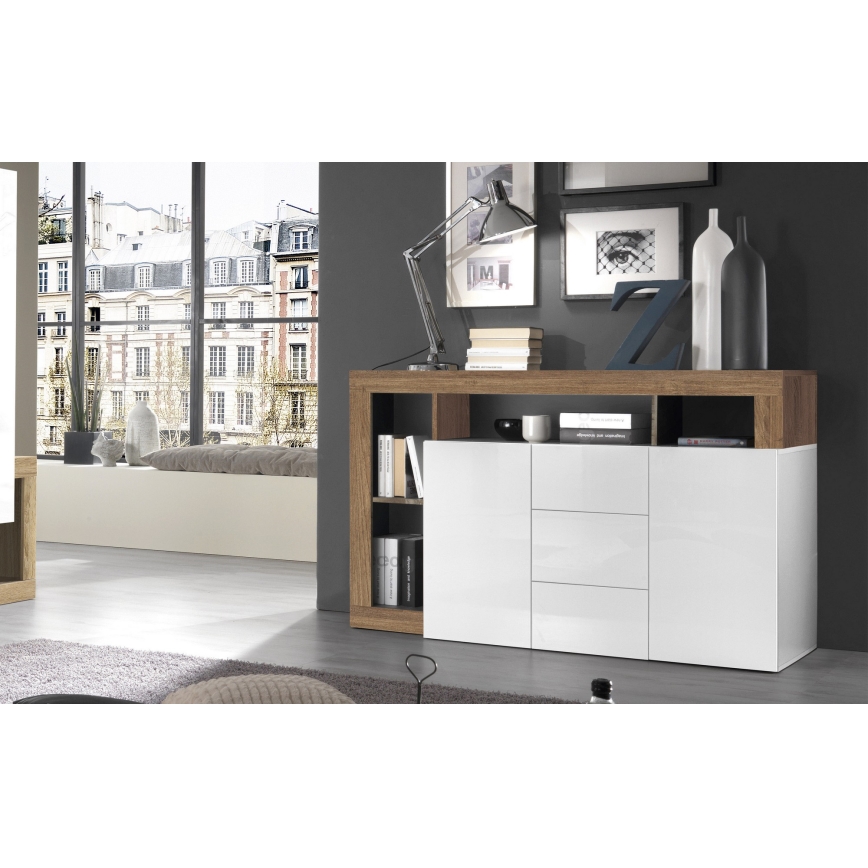 Cassettiera LENOR 146x93x42 cm bianco/rovere