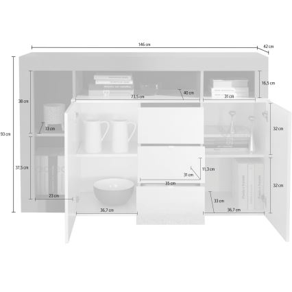 Cassettiera LENOR 146x93x42 cm bianco/rovere