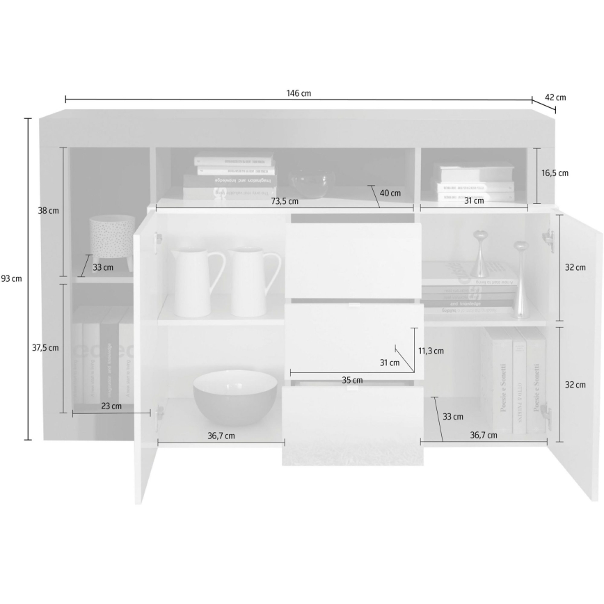 Cassettiera LENOR 146x93x42 cm bianco/rovere
