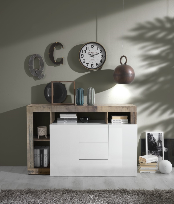 Cassettiera LENOR bianca/marrone