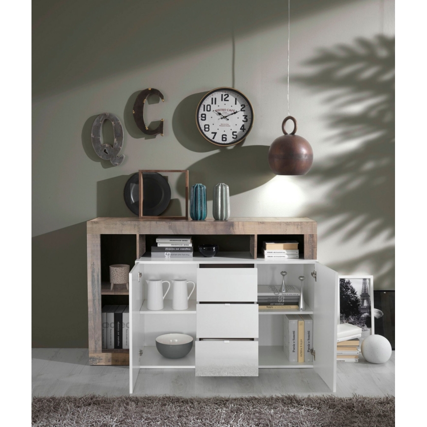 Cassettiera LENOR bianca/marrone