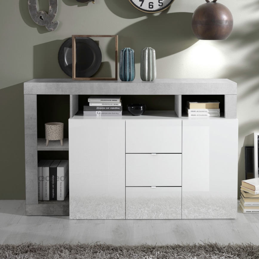 Cassettiera LENOR bianco/grigio cemento