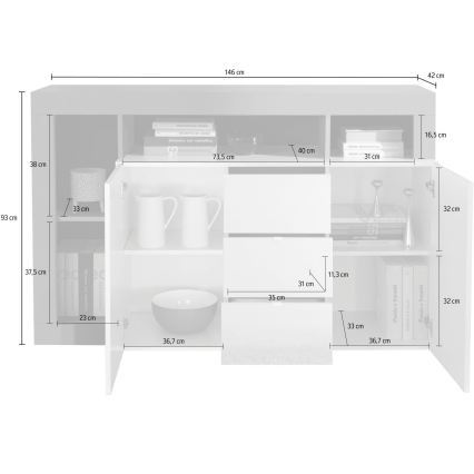 Cassettiera LENOR bianco/grigio cemento