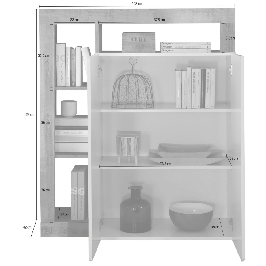 Cassettiera LENOR bianco/grigio effetto cemento