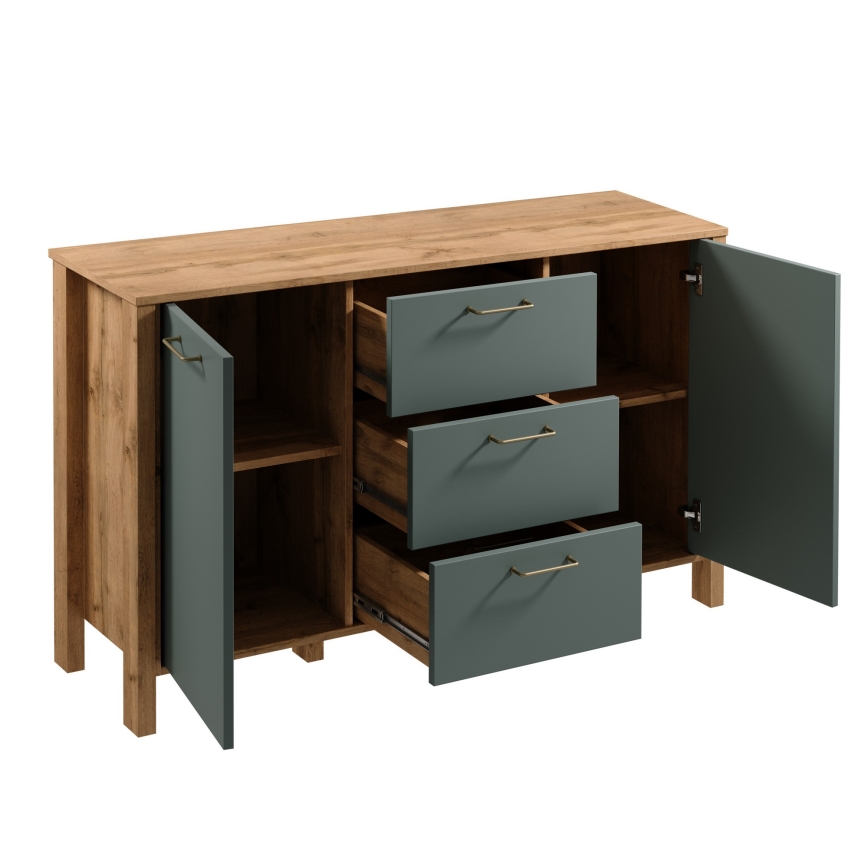Cassettiera MENTA 138x81x40 cm rovere Wotan/verde