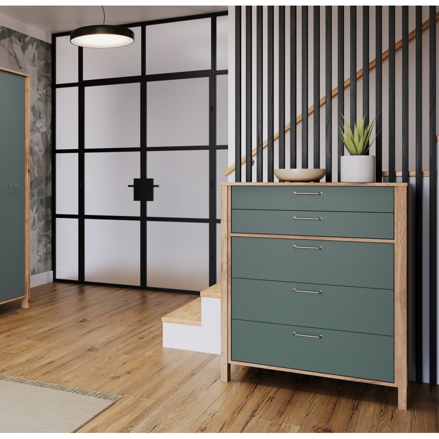 Cassettiera MENTA 90x108x47 cm rovere wotan/verde