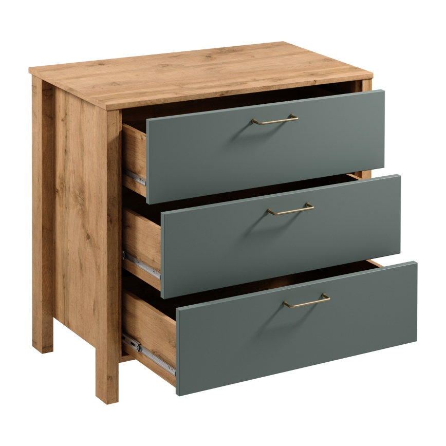 Cassettiera MENTA 90x81x47 cm rovere wotan/verde