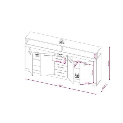 Cassettiera RUNA 190x96x32 cm marrone scuro/antracite