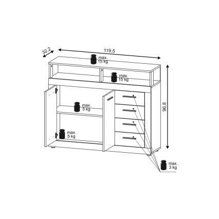 Cassettiera RUNA rovere Sonoma/bianco
