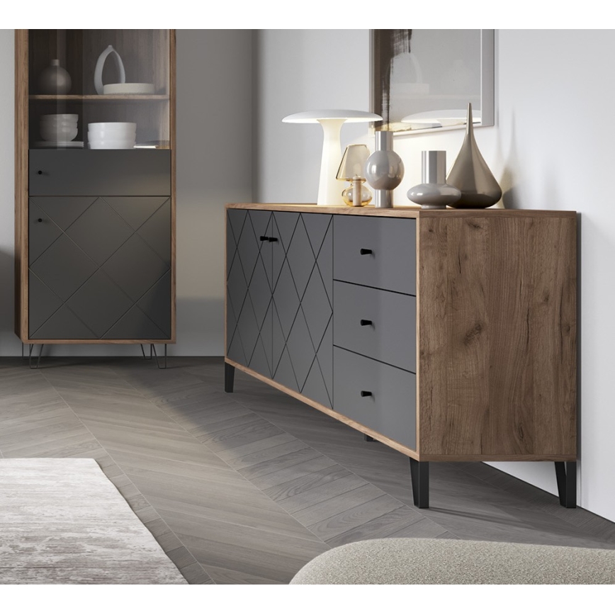 Cassettiera SULA rovere craft/nero