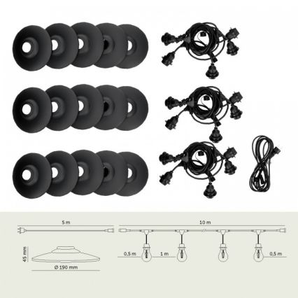 Catena decorativa da esterno CRETE 15xE27/230V 20m IP44
