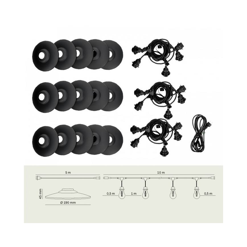 Catena decorativa da esterno CRETE 15xE27/230V 20m IP44