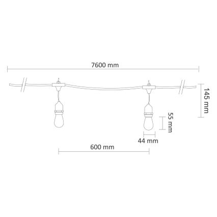 Catena decorativa da esterno LED PARTY NEON 7,6 m 10xE27/0,6W/36V IP44