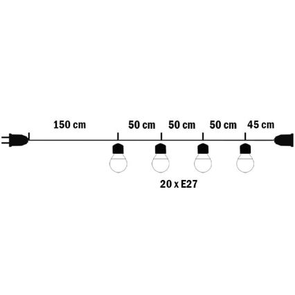 Catena decorativa da esterno MIMOSA 20xE27/1,3W/230V IP44 10m