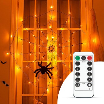 Catena decorativa LED HALLOWEEN LED/5V/8 funzioni ragnatela + telecomando