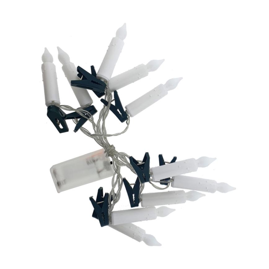 Catena decorativa natalizia a LED 10 LED, alimentazione 2x AA, 1,65 m, luce calda, a forma di candela