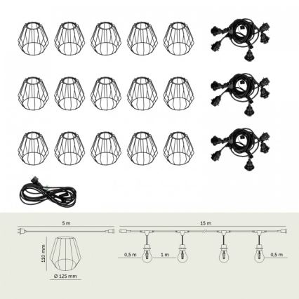 Catena decorativa per esterni CRETE 15xE27/230V 20m IP44