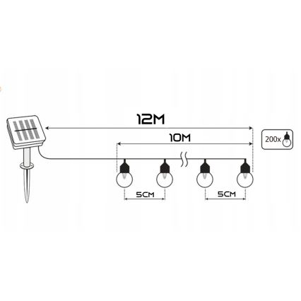 Catena decorativa solare a LED 200xLED/1,2V 800 mAh 12 m IP44 nero