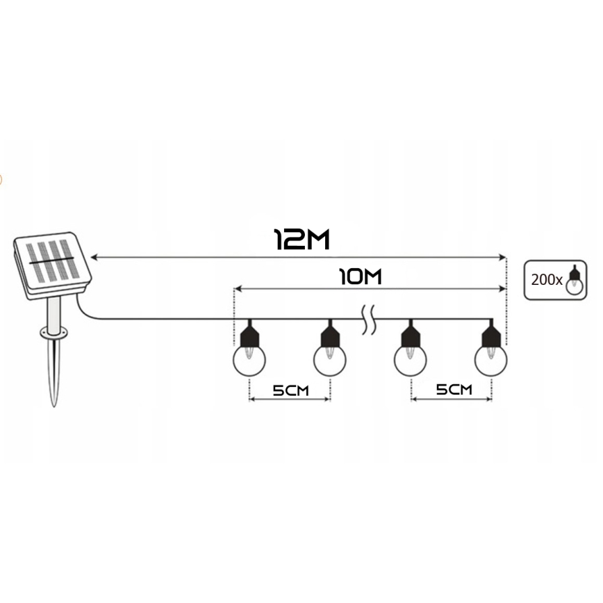 Catena decorativa solare a LED 200xLED/1,2V 800 mAh 12 m IP44 nero