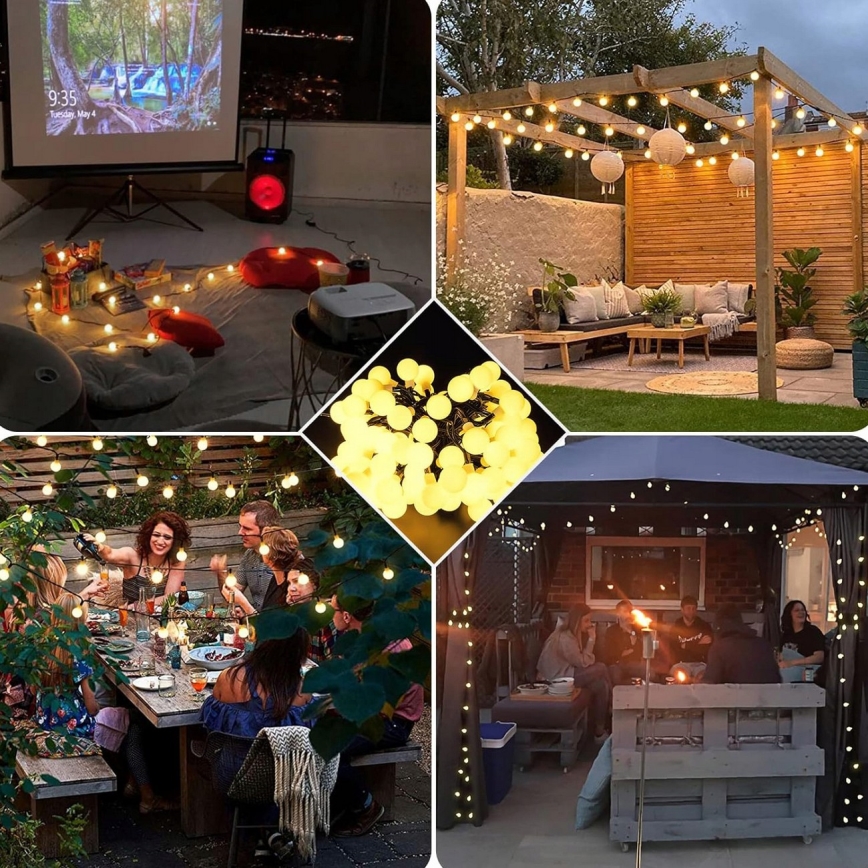 Catena decorativa solare a LED, 50 LED / 8 funzioni, 500 mAh, 9,5 m, IP67, bianco caldo