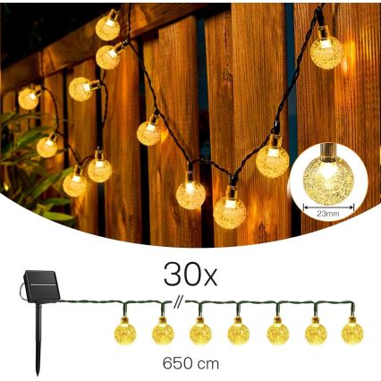Catena decorativa solare LED 30xLED/8 funzioni 500 mAh 6,5 m IP67 bianco caldo