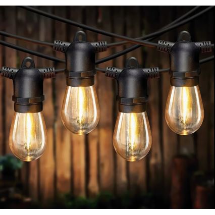 Catena luminosa solare LED dimmerabile 10xE27/0,3W/3/5V USB 2400 mAh 10,62 m IP65 nero + telecomando