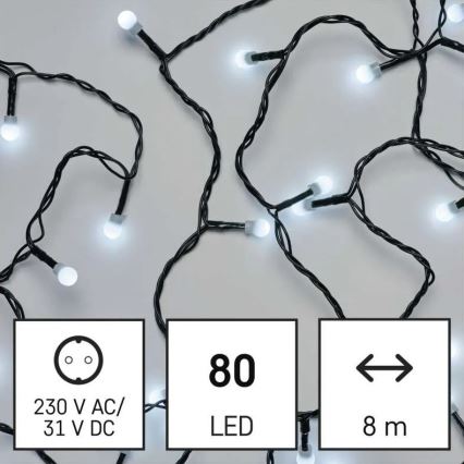 Catena di luci natalizie LED per esterni, 80 LED/8 funzioni, 13 m, bianco freddo, IP44