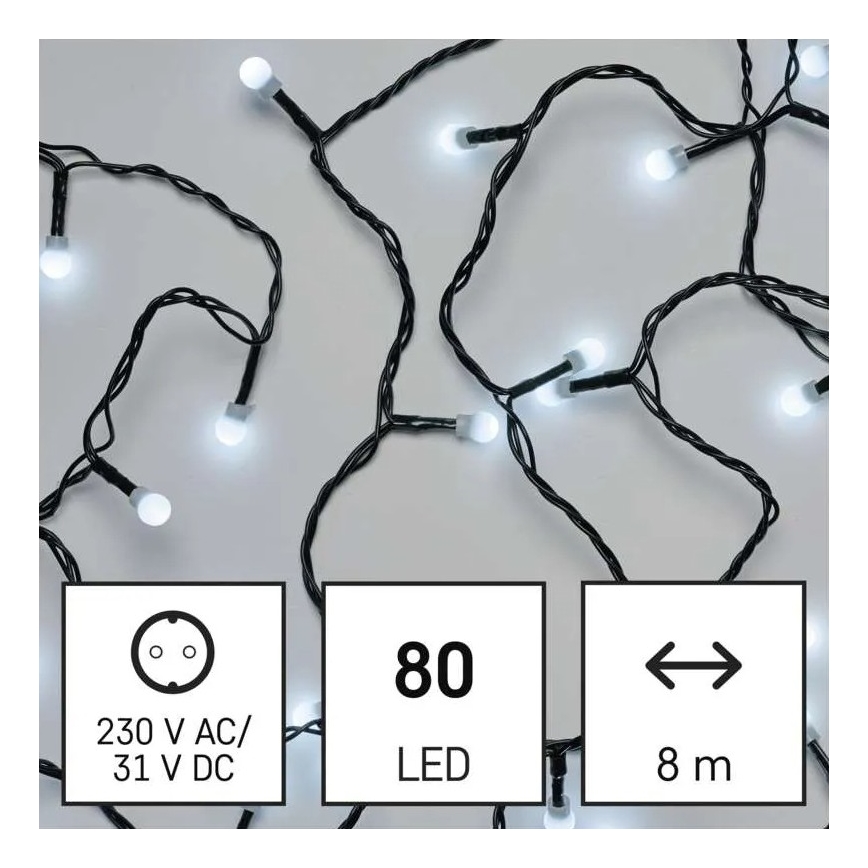 Catena di luci natalizie LED per esterni, 80 LED/8 funzioni, 13 m, bianco freddo, IP44