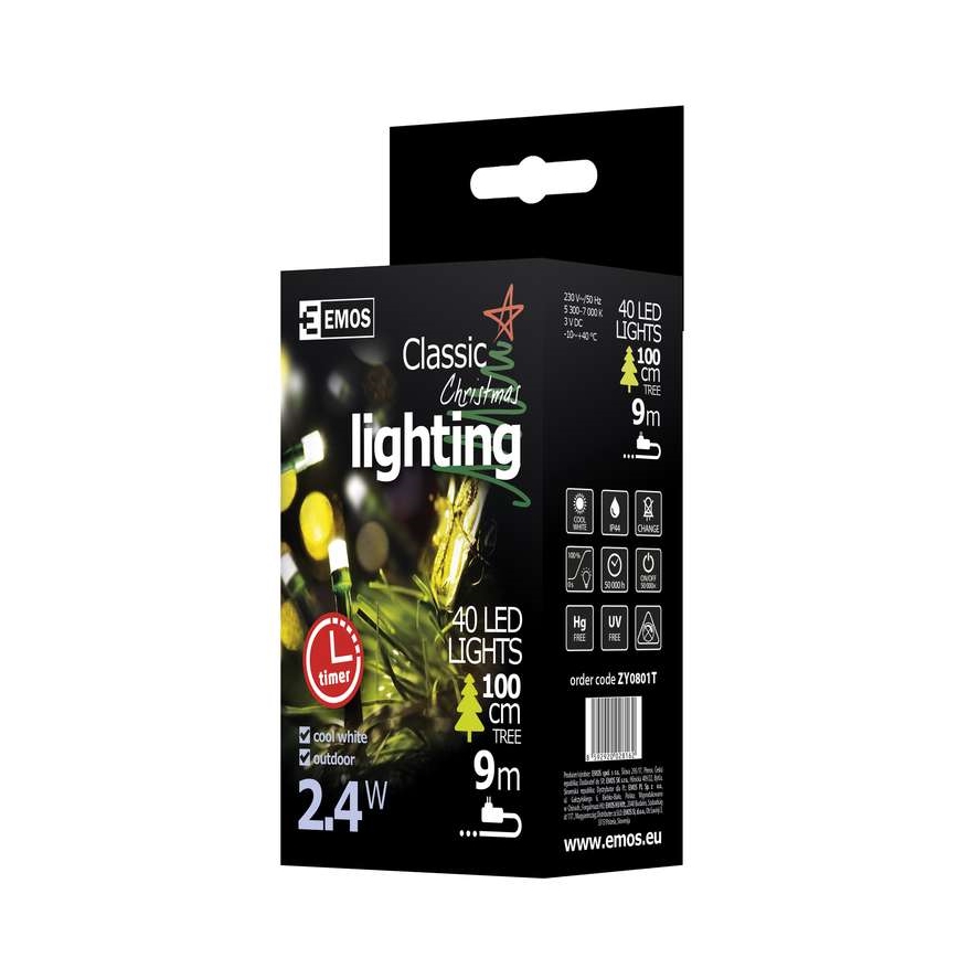 Catena di Natale LED Outdoor CHAIN 40xLED 9m IP44 bianco freddo