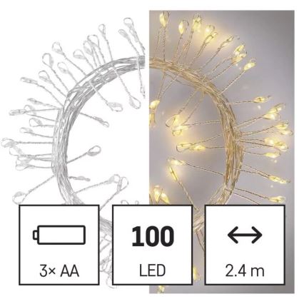 Catena LED 100 LED, alimentazione 3× AA, 2,7 m, bianco caldo