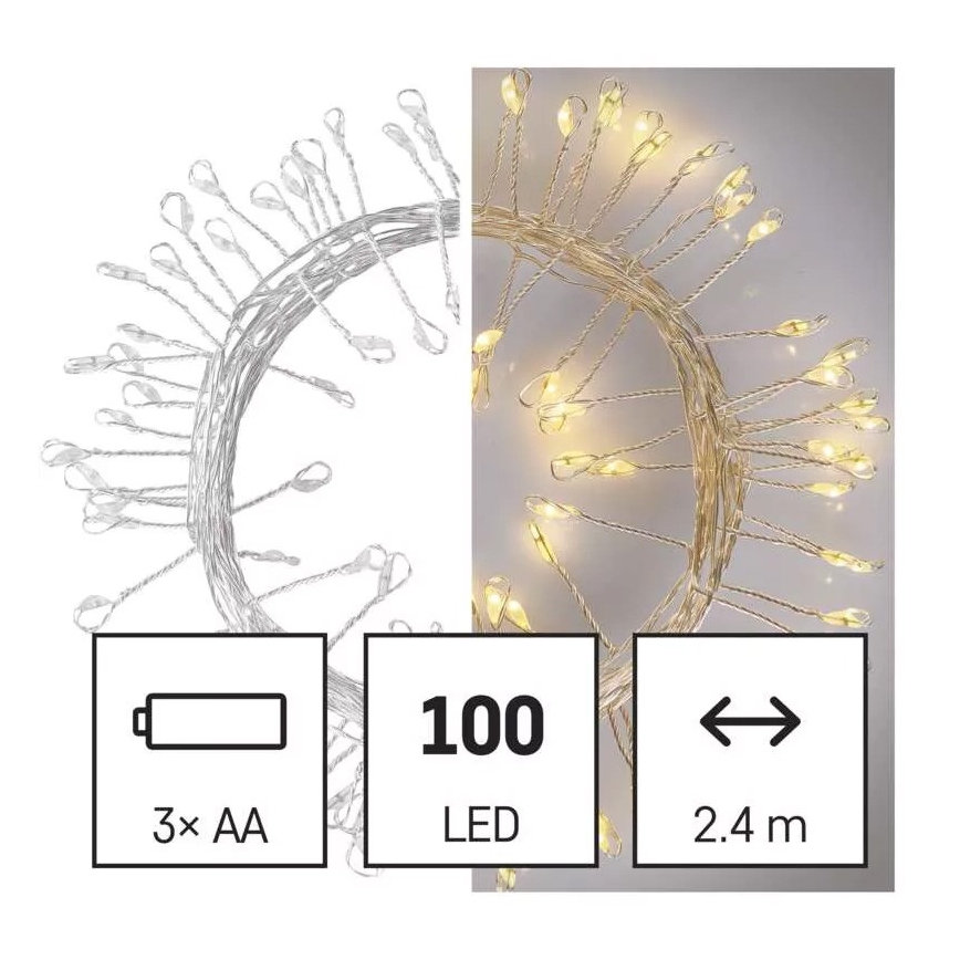 Catena LED 100 LED, alimentazione 3× AA, 2,7 m, bianco caldo