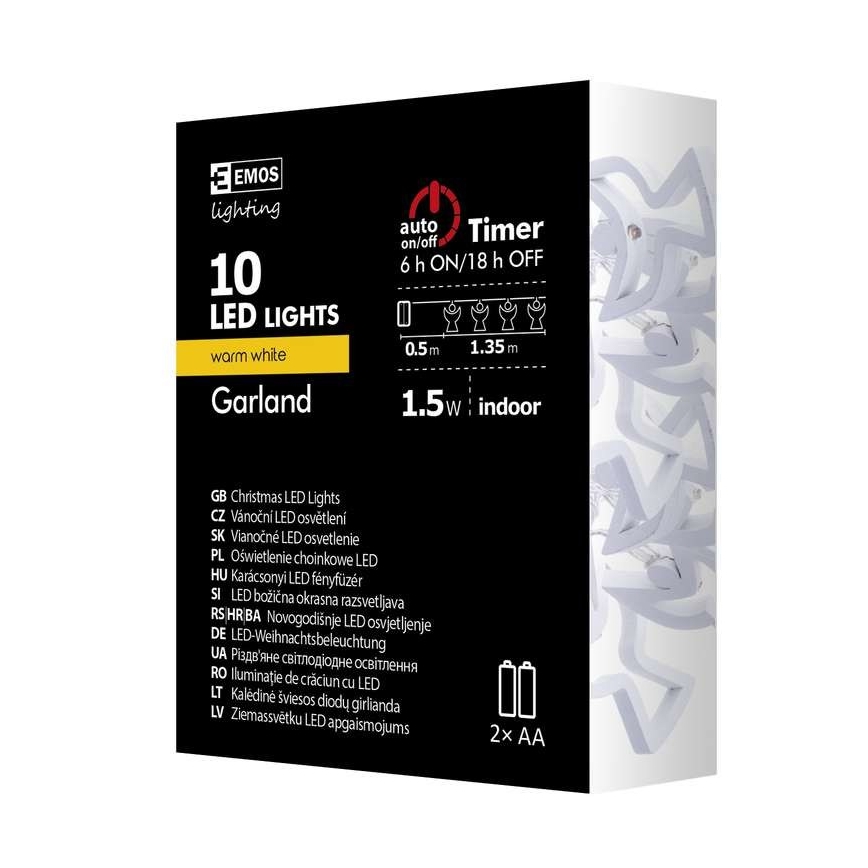 Catena LED CHAIN 10xLED/2xAA 1,85m bianco caldo