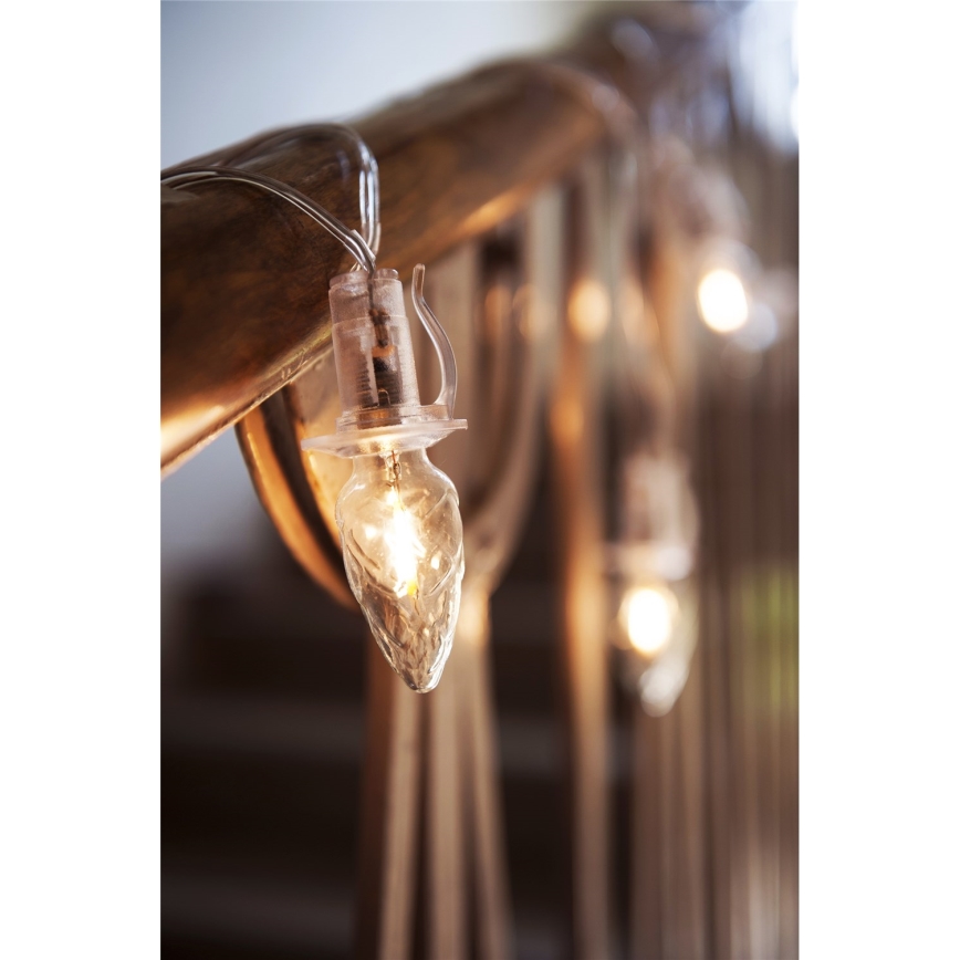 Catena LED aggiuntiva per esterni CONE FILAMENT, 20 lampadine E10, 14m, vetro trasparente/bianco caldo, IP44, Realizzata nella Repubblica Ceca